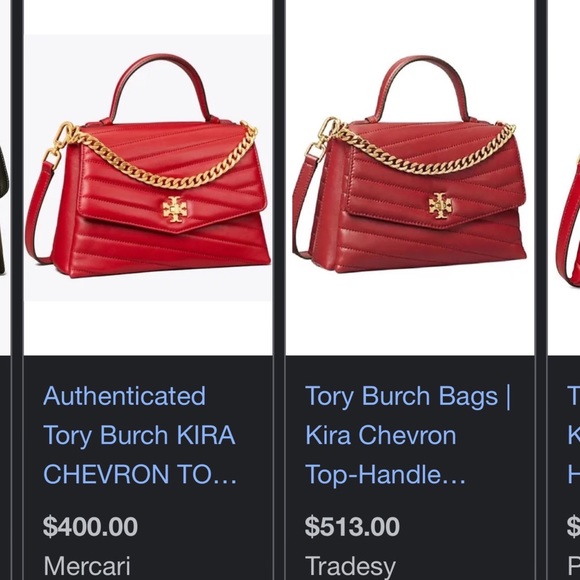Tory burch kira chevron top handle bag in red. Authentic. - Picture 3 of 3